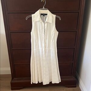 Nine West White Sleeveless Eyelet Collared Midi Dress Sz 4